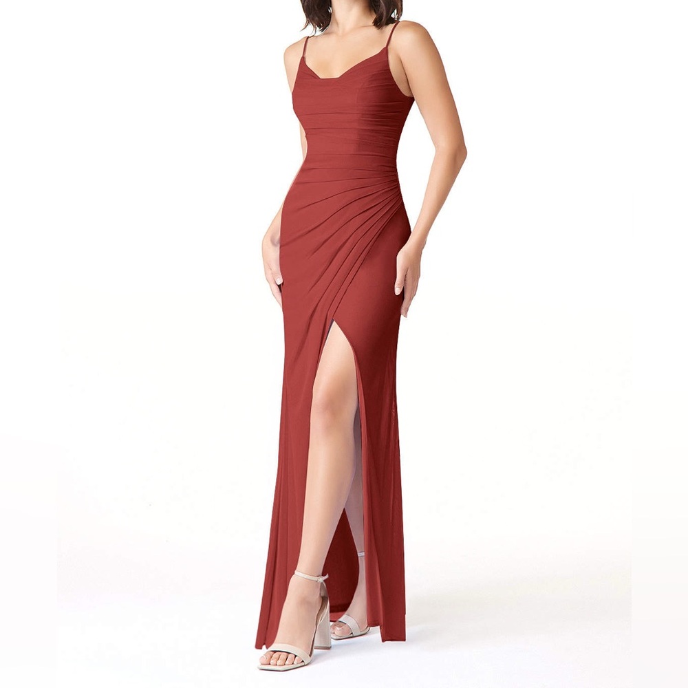 Azazie Deandra Rust Full Length Chiffon Bridesmaid Dress